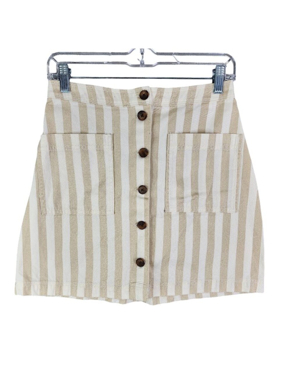 Womens Old Navy Beige & White Striped Button Front Skirt 100% Cotton Size 2